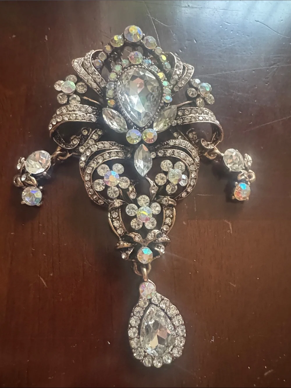 Aurora Crystal Teardrop Statement Brooch - Clear